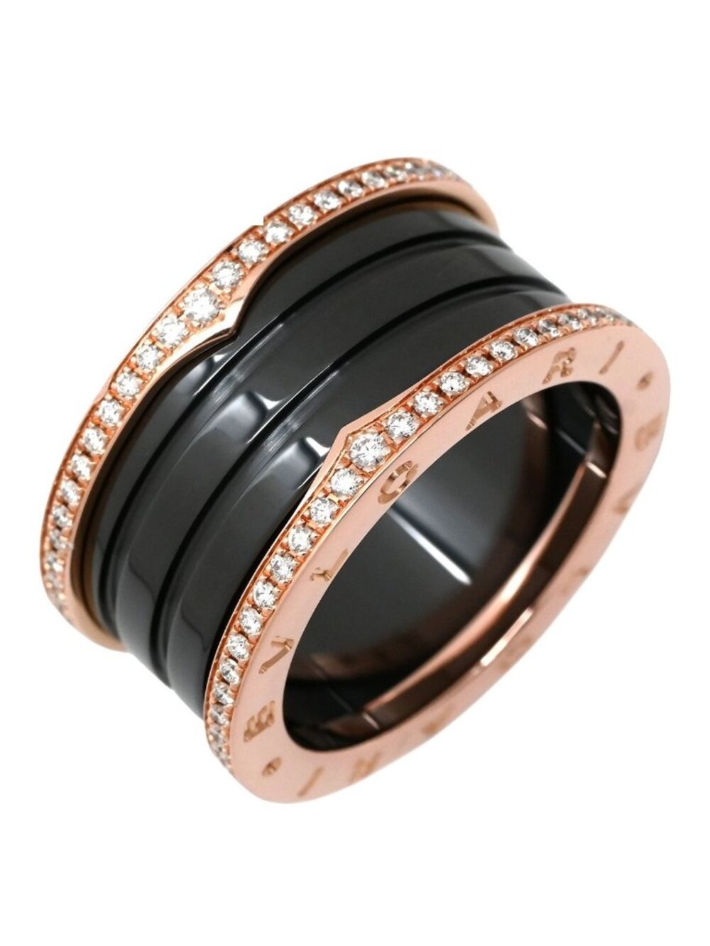 Bvlgari Ring B.zero1 Band Diamond Black Pink Gold 59 750 Ceramic